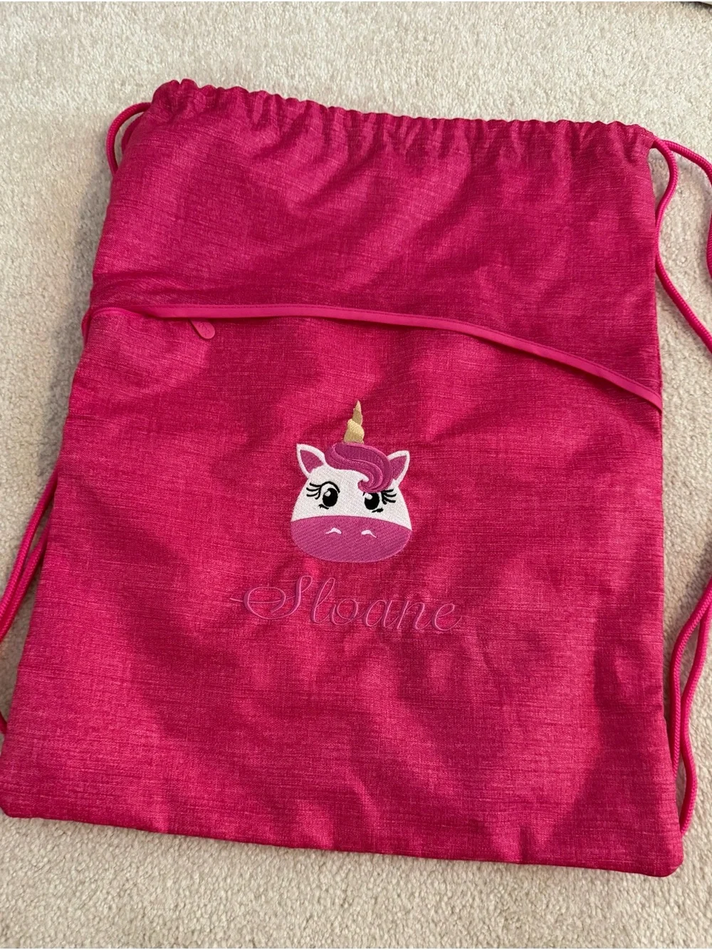 Personalized “Sloane” Pink Unicorn Drawstring Kids Backpack